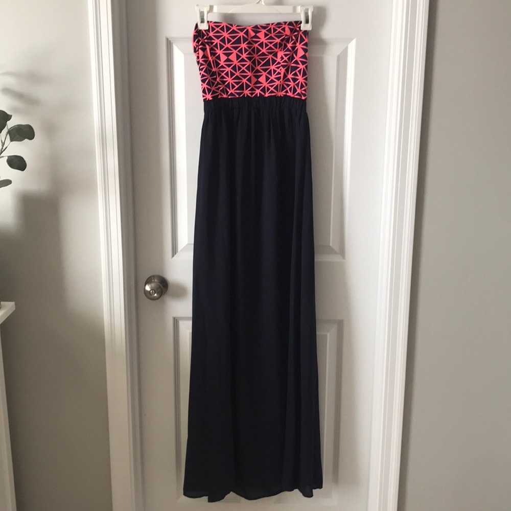 Floor Length Navy Blue and Pink Dress
